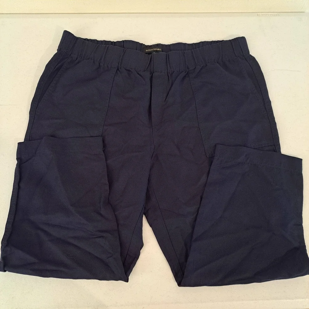 Banana Republic Womens Pants XL Navy Blue Elastic Waist Linen Blend 1858-252